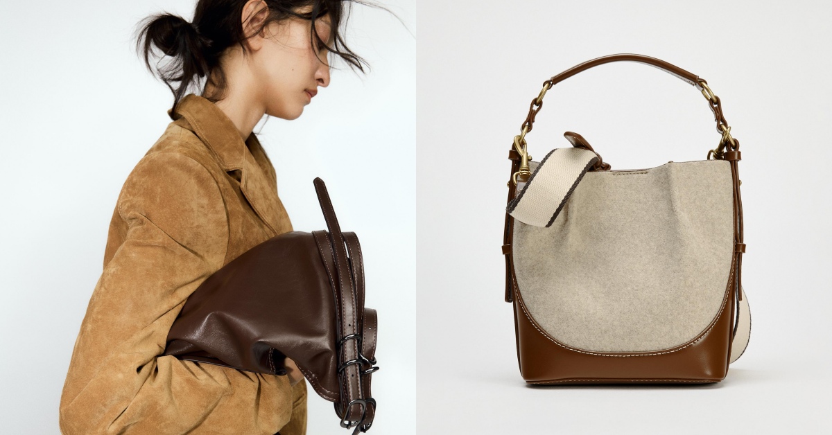 Zara 2025春季「平價水桶包」推薦Top 6！皮革拼接帆布經典百搭，全新卡扣設計酷女孩必備！