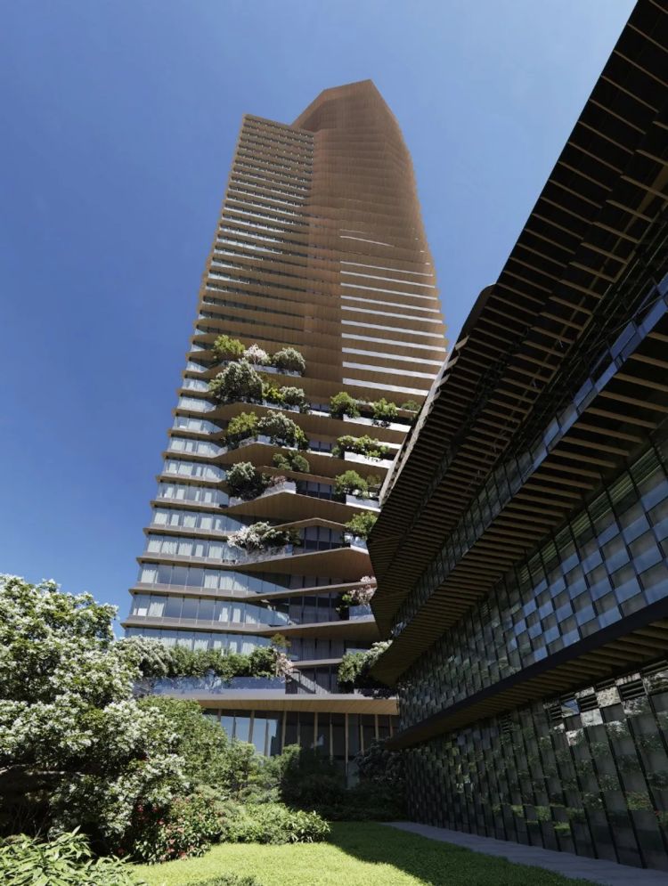 坐落於台中西屯區七期重劃區，由聯聚建設與隈研吾攜手打造的高樓新地標「中維大廈」（Kuma Tower），是唯一以隈研吾（Kuma）姓氏命名的建築，也是其建築生涯中最高的作品（共 42 層、208 公尺）。大樓透過層層堆疊與旋轉的簷板建材，在實與虛之間創造更多有機空間，並以垂直綠化弱化量體的厚重感，預計 2028 年落成。