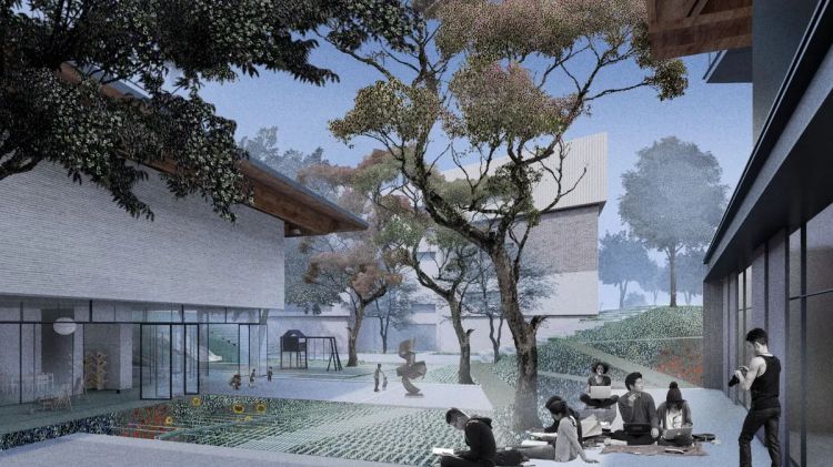 新竹「未來美術館」正式進入籌備階段,預計於 2030 年完工。基地坐落於新竹縣立總圖書館旁,鄰近東興圳公園,周遭綠意充沛。建築由竹間聯合建築師事務所操刀,設計以「三合院」為靈感,透過低斜屋頂線條與木構造建築,弱化量體的厚重感,並藉由時間與光影的變化,增添空間的趣味性與層次感。