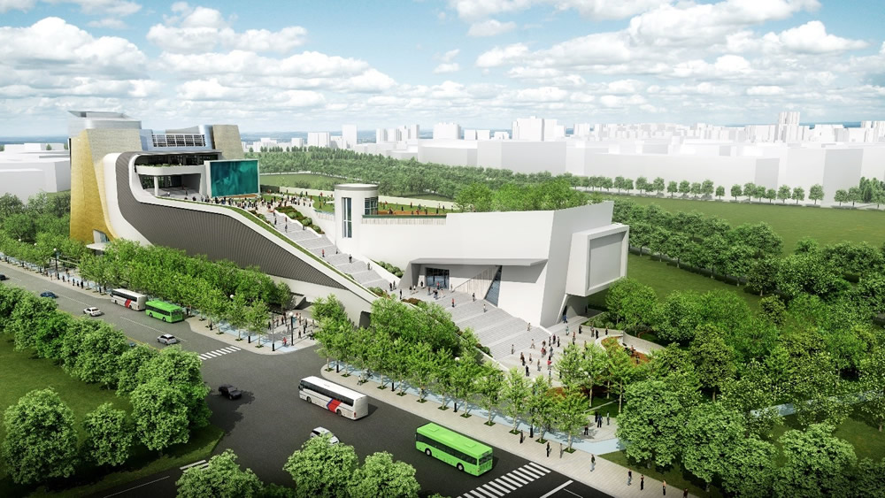 流線型的建築語彙，同樣坐落於水湳經貿園區的「台中流行影音中心」，規劃為地上 7 層、地下 3 層建築，樓地板面積逾 1 萬坪，營運內容將聚焦於動畫、漫畫、遊戲主題，加上流行音樂與電影等影音內涵，提供民眾休憩、娛樂的場域。