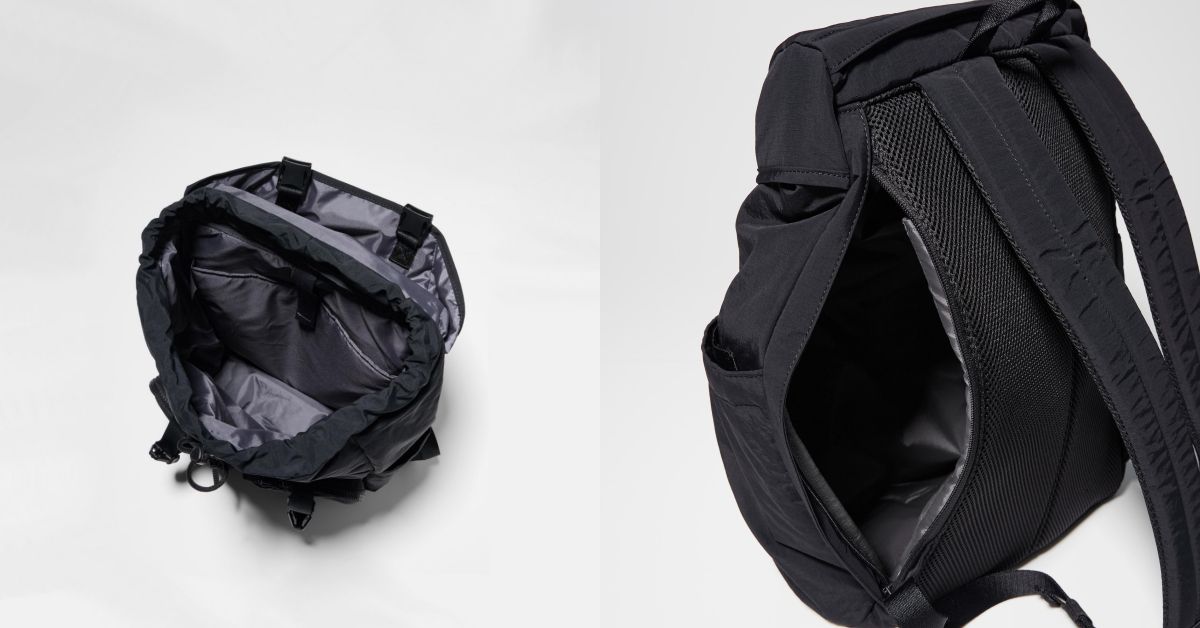 Uniqlo 全新多口袋後背包,即使不打開背包,也能透過後方拉鍊,直接取出包內物品,提升使用方便性,也大幅減少開關包袋的時間。